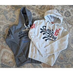 Pair of Superdry Premium Goods Duo Hoodie 1 Grey & 1 White Unisex Size Large